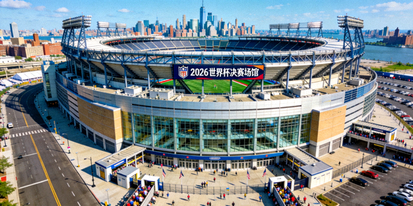 纽约大都会人寿体育场外部全景图，2026世界杯决赛场馆